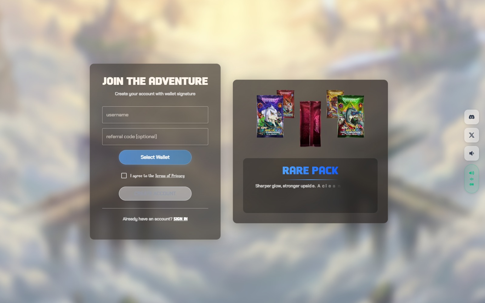 Current GNF account-creation screen